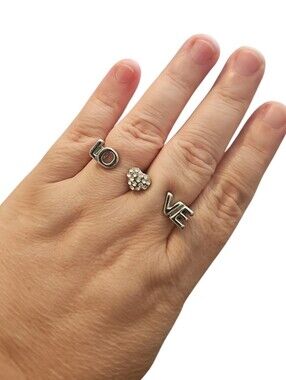 Women's Silver Tone Heart Love Double Finger Ring